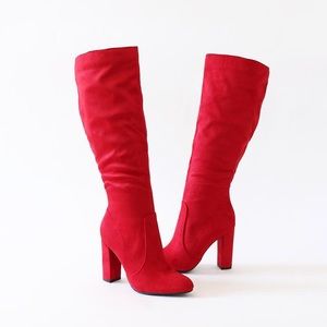 suga red vegan suede knee high boots
